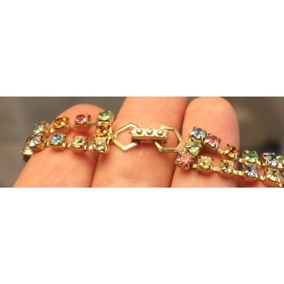 Frosted Glass Rhinestone Bracelet Large Peach Green Blue Satin Stones - Picture 5 of 6
